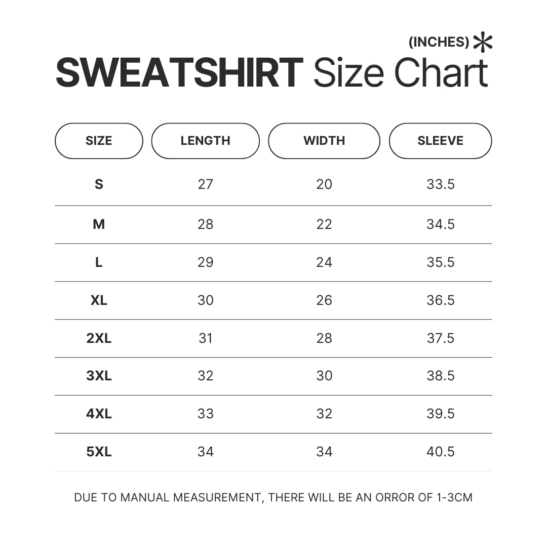Sweatshirt Size Chart - Def Leppard Merch